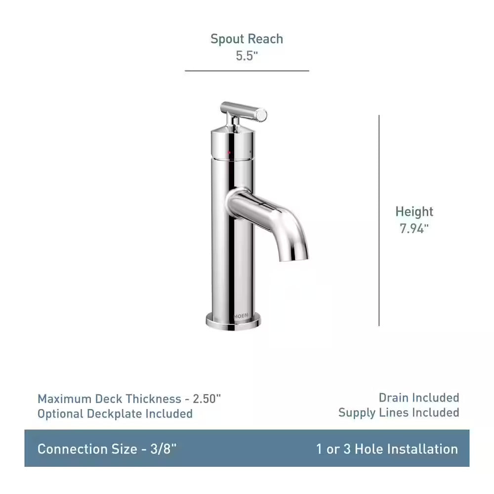 MOEN Gibson Single Hole Single-Handle Bathroom Faucet with Drain Assembly in Brushed Nickel