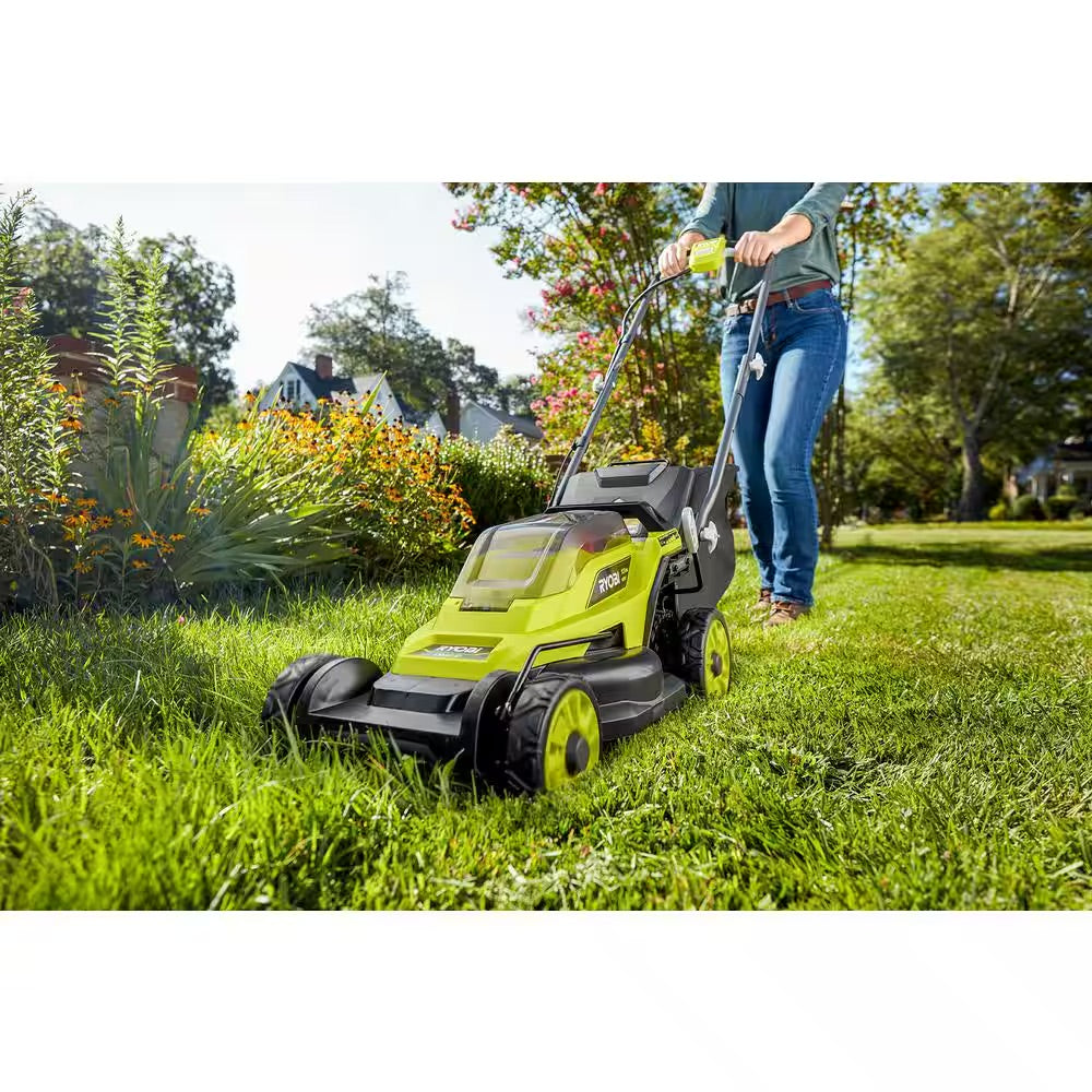 RYOBI ONE+ 18V 13 in. Cordless Battery Walk Behind Push Lawn Mower with 4.0 Ah Battery and Charger
