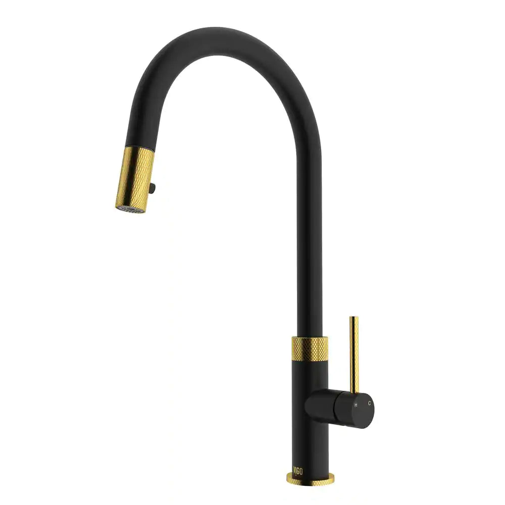 VIGO Bristol Single-Handle Pull-Down Sprayer Kitchen Faucet in Matte Gold/Matte Black