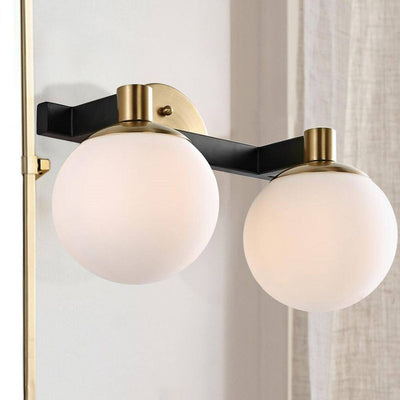 JONATHAN Y Modernist Globe 15.25 in. 2-Light Brass Gold/Black Metal Modern Contemporary LED Vanity Light with Frosted Glass
