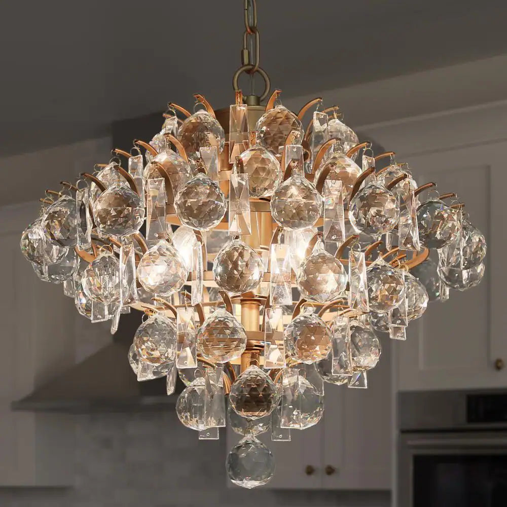 Uolfin Drops Crystal Chandelier, 3-Light Modern Farmhouse Gold Kitchen Chandelier Pendant Light for Dining Living Room