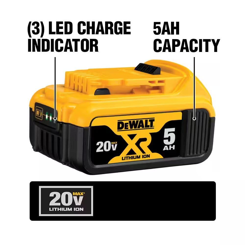 DEWALT 20V MAX XR Premium Lithium-Ion 5.0Ah Battery Pack, Charger and Kit Bag