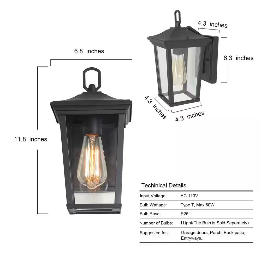 LNC 1-Light Outdoor Lantern Sconce Wall Light with Clear Glass for Patio or Porch