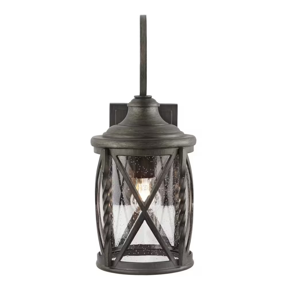 Home Decorators Collection Walcott Manor 8 in. 1-Light Antique Bronze Hardwired Outdoor Transitional Wall Lantern Sconce with Clear Seeded Glass