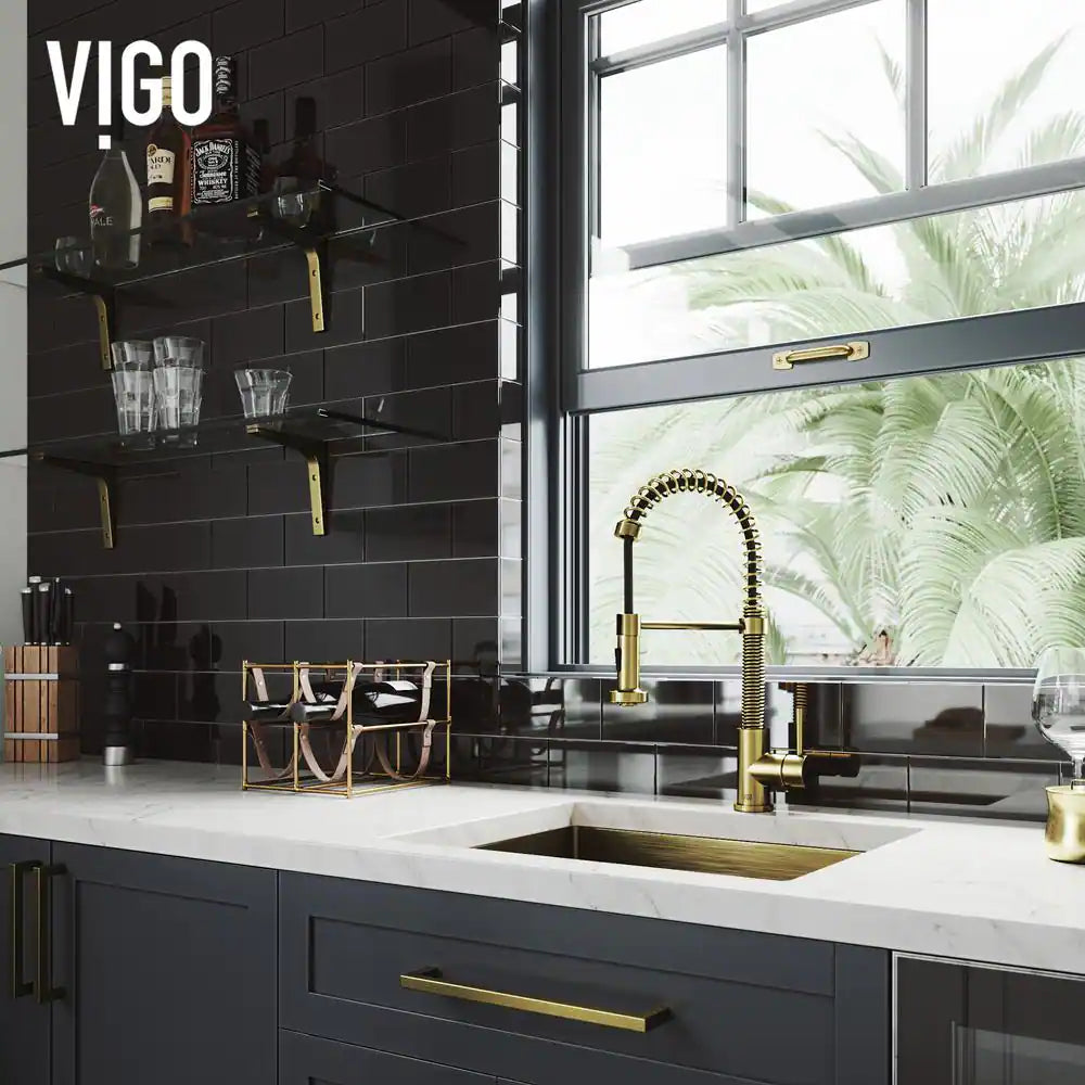 VIGO Edison Single-Handle Pull-Down Sprayer Kitchen Faucet in Matte Gold