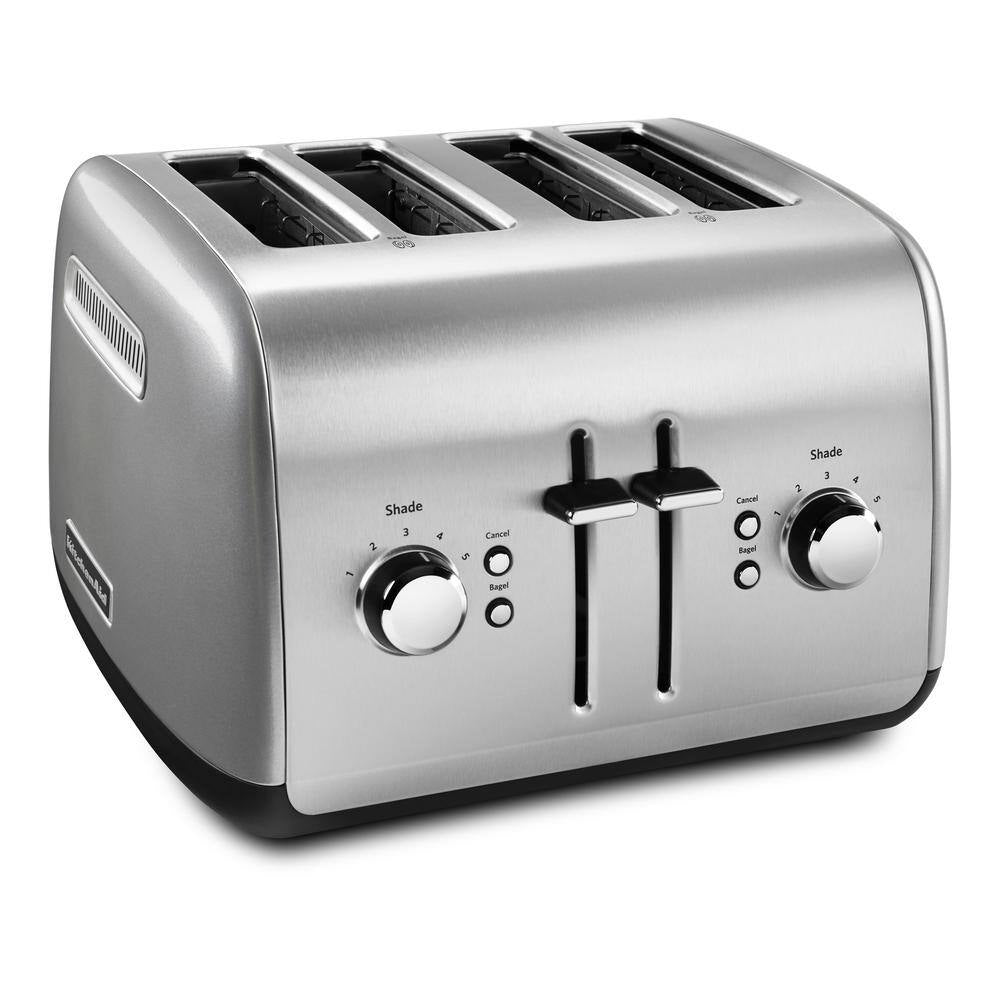 KitchenAid 4-Slice Silver Wide Slot Toaster with Crumb Tray and Shade Control Settings