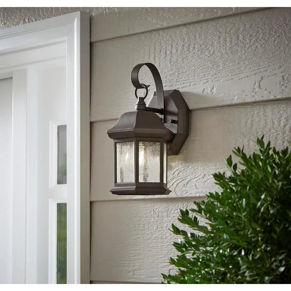 Hampton Bay 1-Light Bronze Outdoor Wall Lantern Sconce with Seeded Glass (2-Pack)