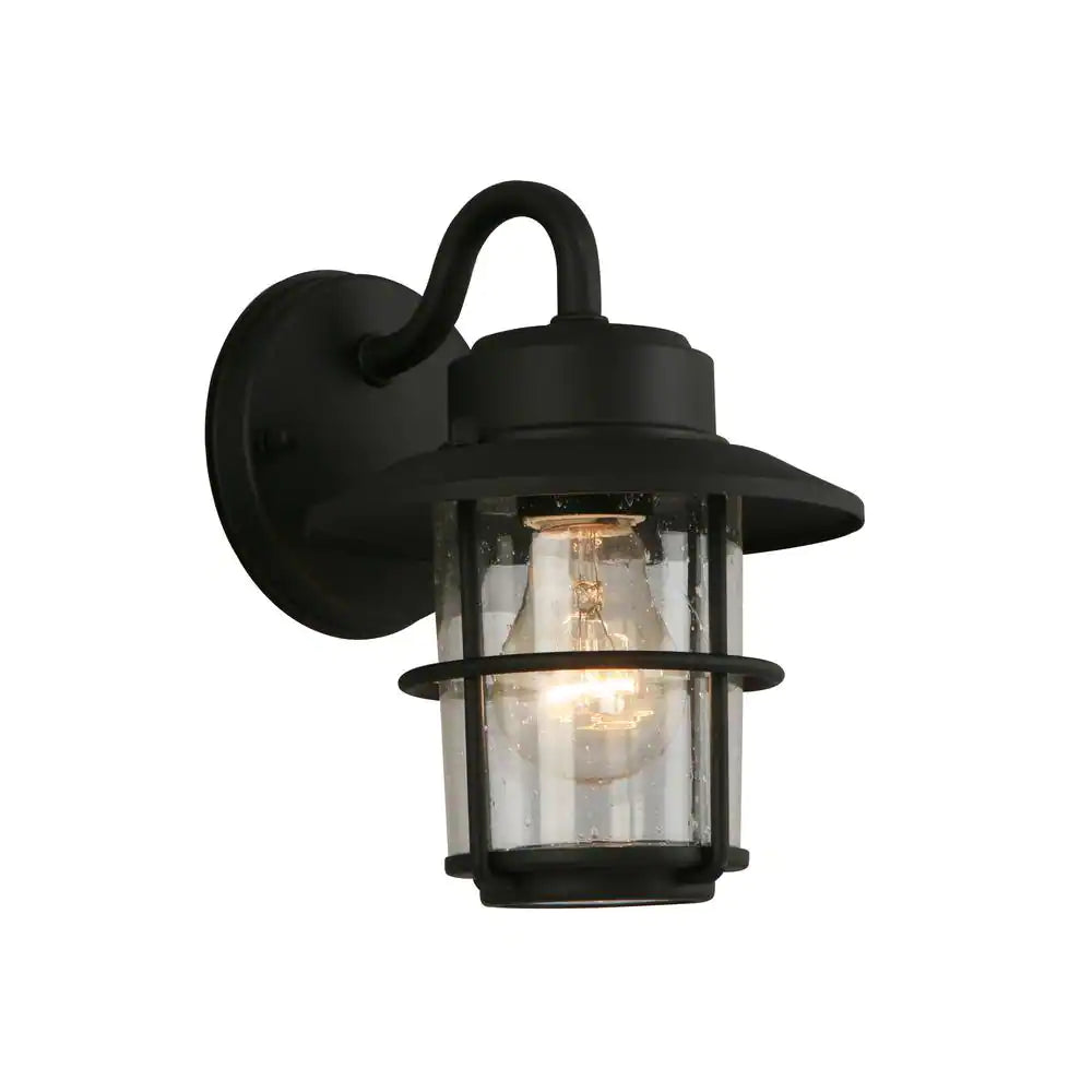 Hampton Bay 1-Light Black Outdoor Wall Lantern Sconce (2-Pack)