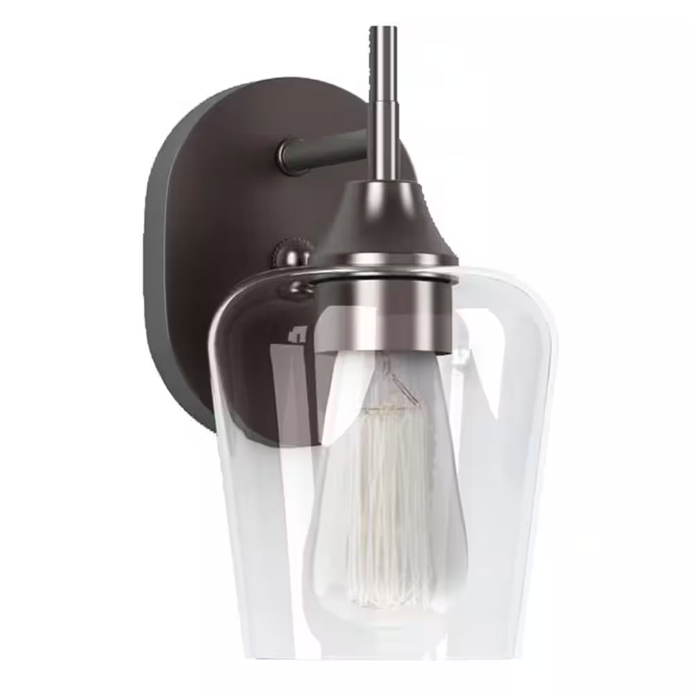 Hampton Bay Pavlen 5.5 in. 1-Light Bronze Sconce with Clear Glass Shade