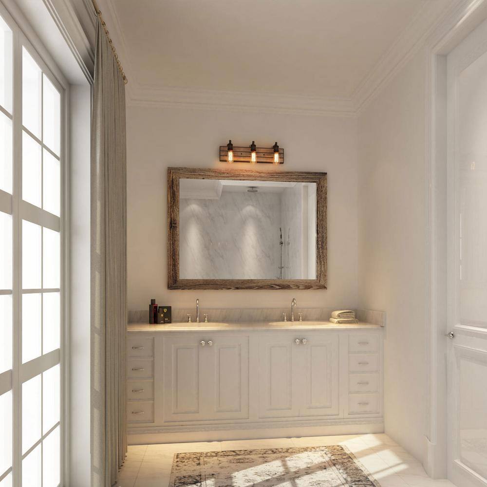 LNC Farmhouse Wood Bathroom Vanity Light 3-Light Rustic Dark Brown Adjustable Indoor Wall Sconce