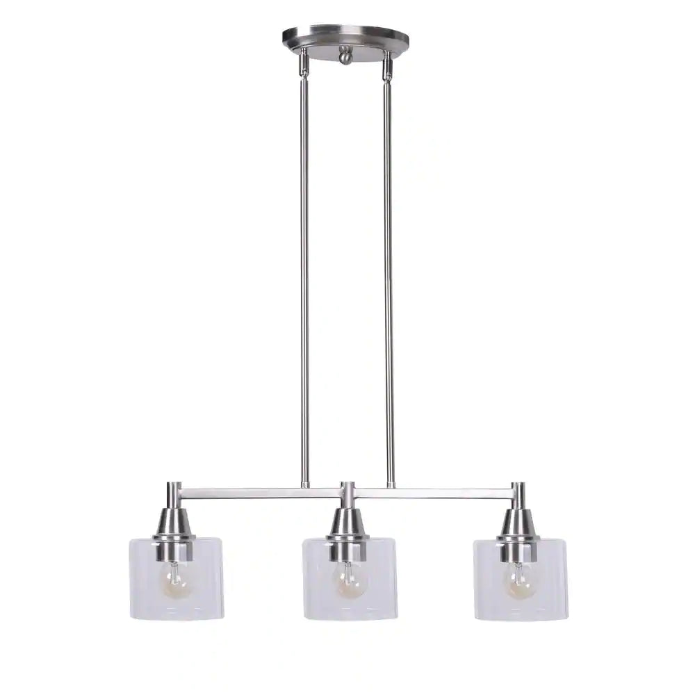 Hampton Bay Oron 3-Light Brushed Nickel Linear Island Pendant Hanging Light, Kitchen Lighting with Clear Glass Shades