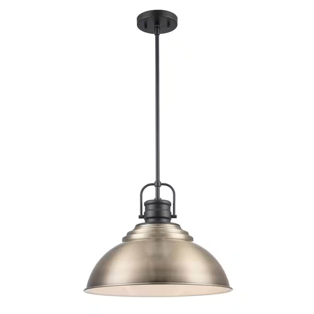 Home Decorators Collection Shelston 16 in. 1-Light Antique Gold Farmhouse Hanging Kitchen Pendant Light with Metal Shade