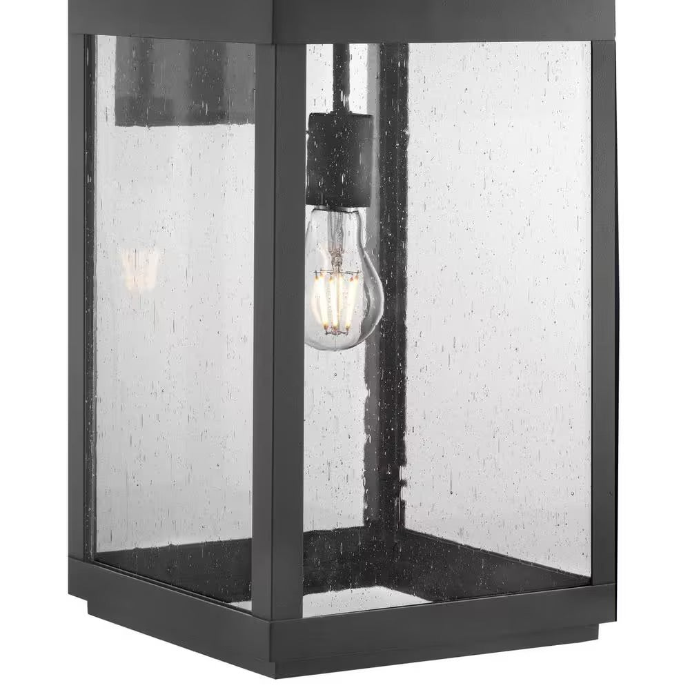 Progress Lighting Park Court 26 in. 1-Light Textured Black Traditional Outdoor Wall Lantern with Clear Seeded Glass