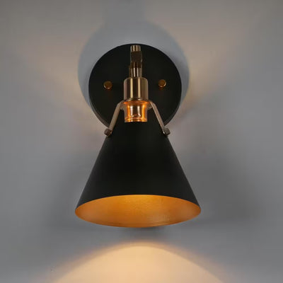 Home Decorators Collection Granville Collection 1-Light Matte Black and Vintage Gold Wall Sconce with Bell Shade Modern Bathroom Vanity Light