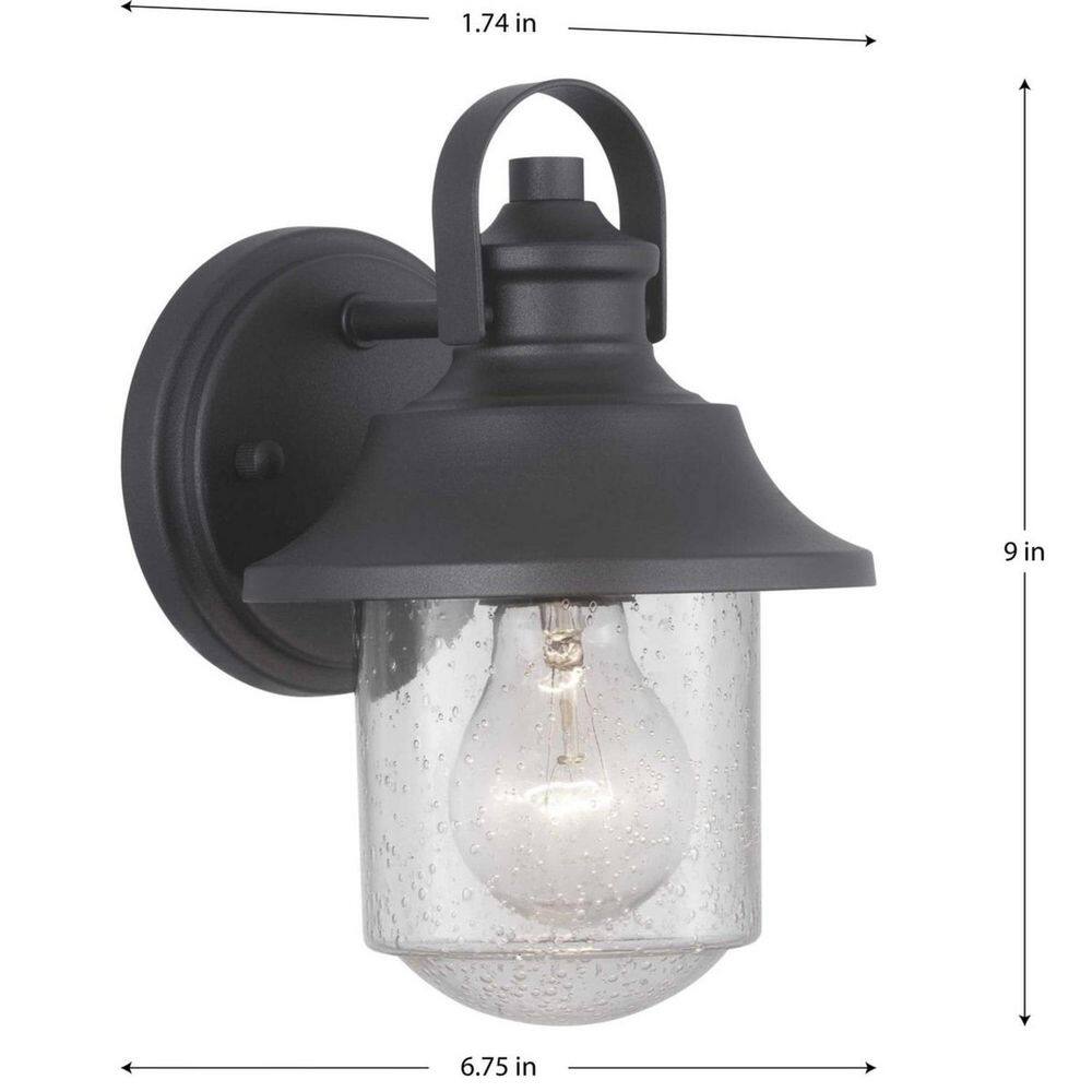 Progress Lighting Lakelynn 1-Light 9 in. Textured Black Outdoor Wall Lantern with Clear Seeded Glass