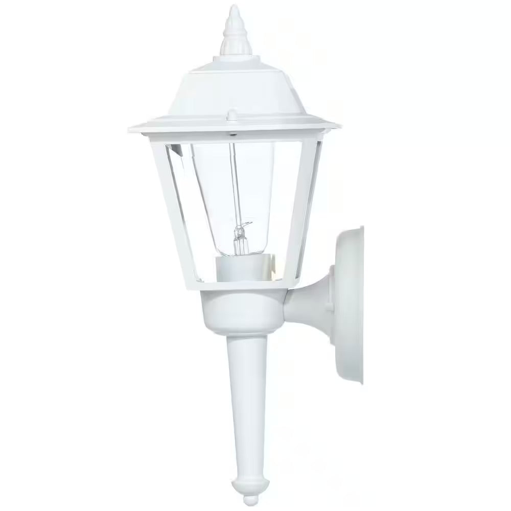 1-Light White Outdoor Sconce Lantern with Clear Glass