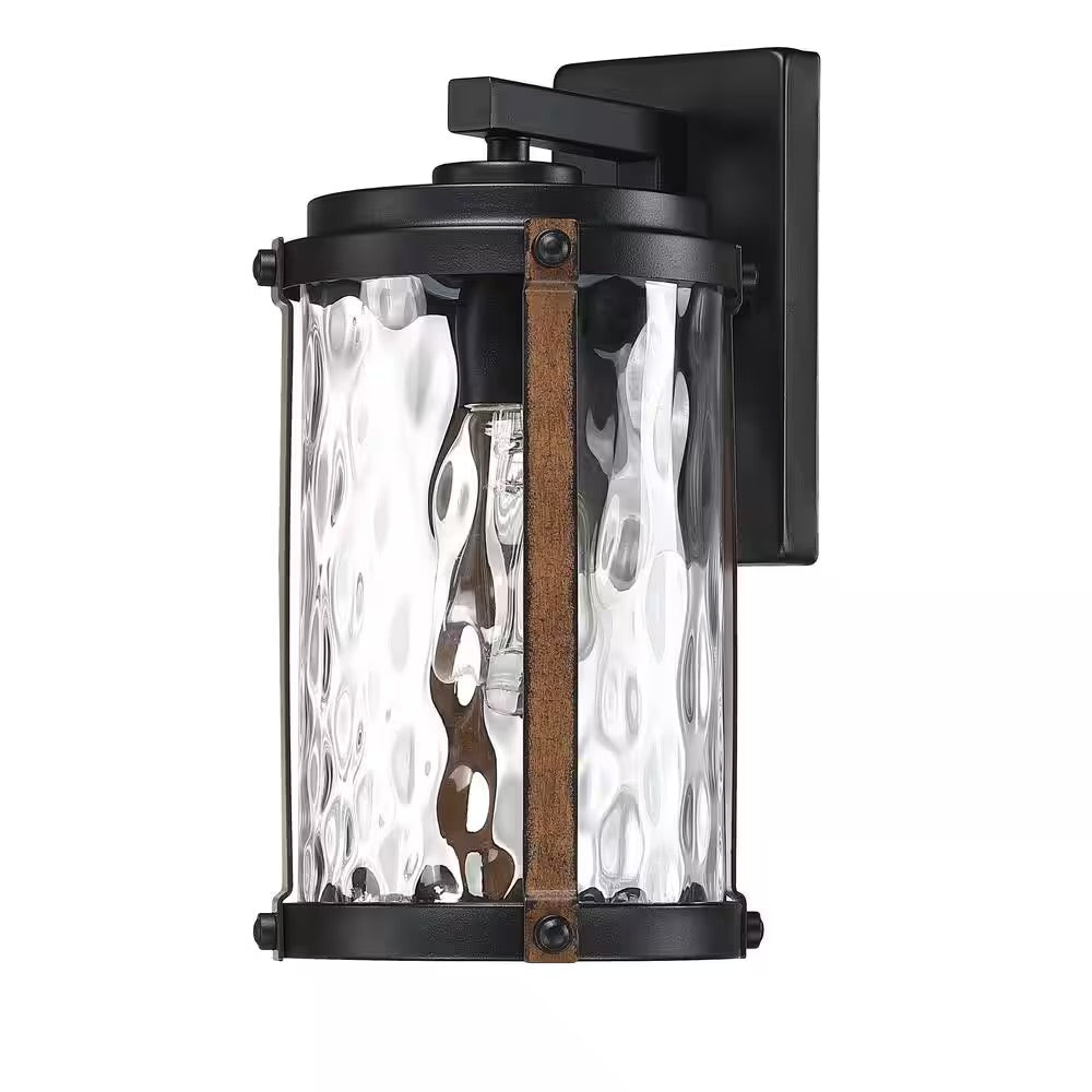Hukoro Martin 1-Light Matte Black and Barnwood accents Outdoor Wall Lantern Sconce