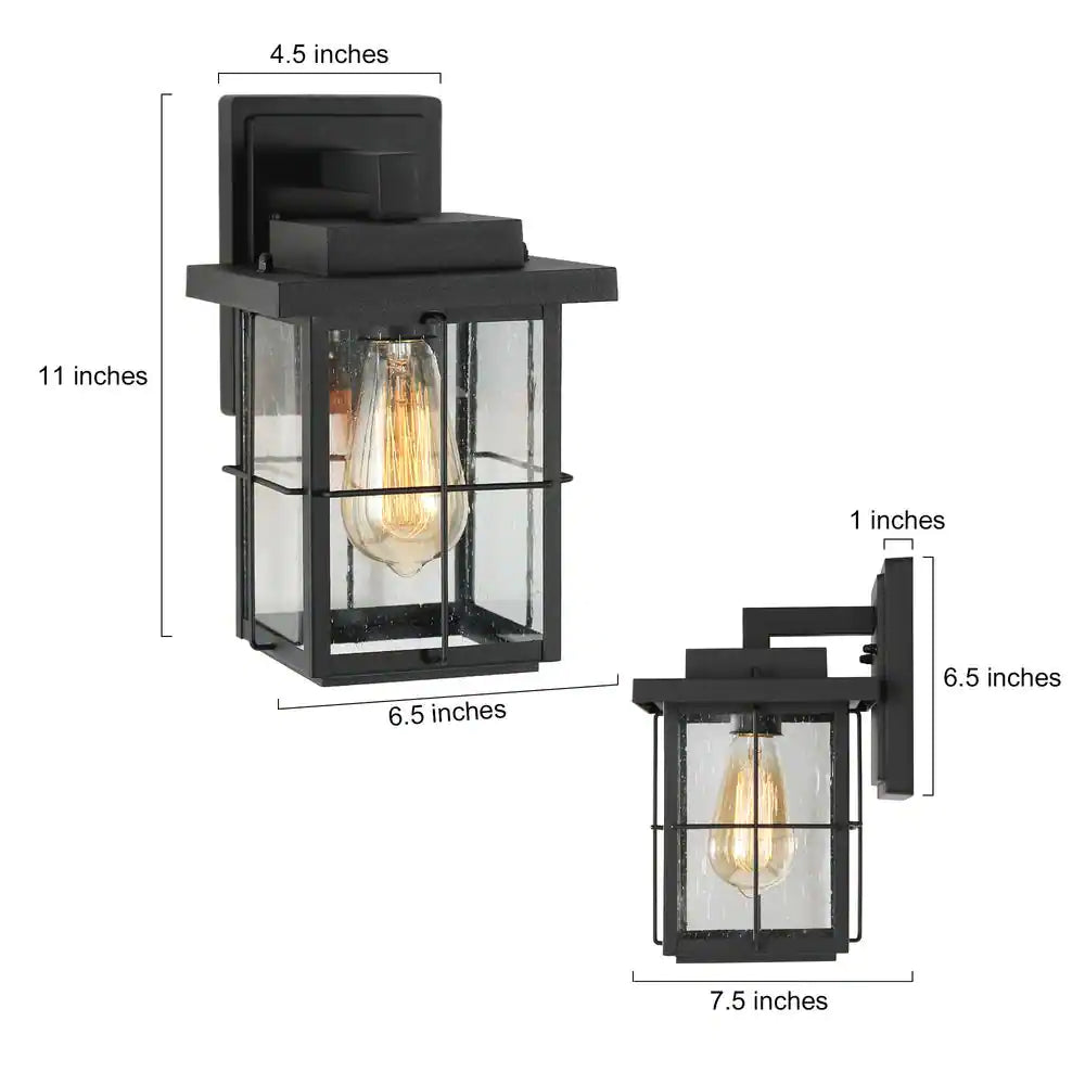 LNC Farmhouse Outdoor Wall Light Modern Black Sconce 1-Light Exterior Porch Deck Wall Lantern with Clear Seeded Glass Shade