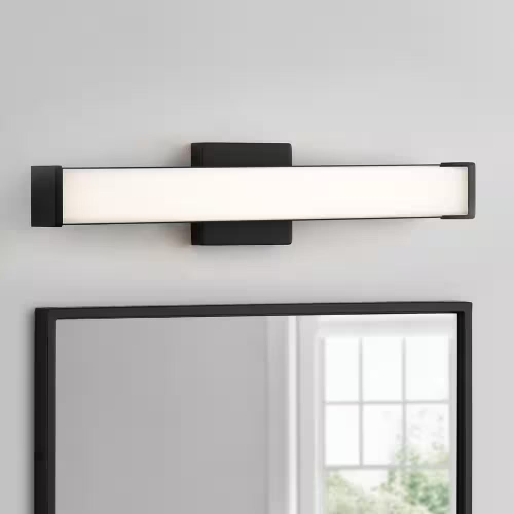 Hampton Bay Astrid 22.5 in. 1-Light Black 5-CCT Integrated LED Bathroom Vanity Light Bar with Frosted Glass
