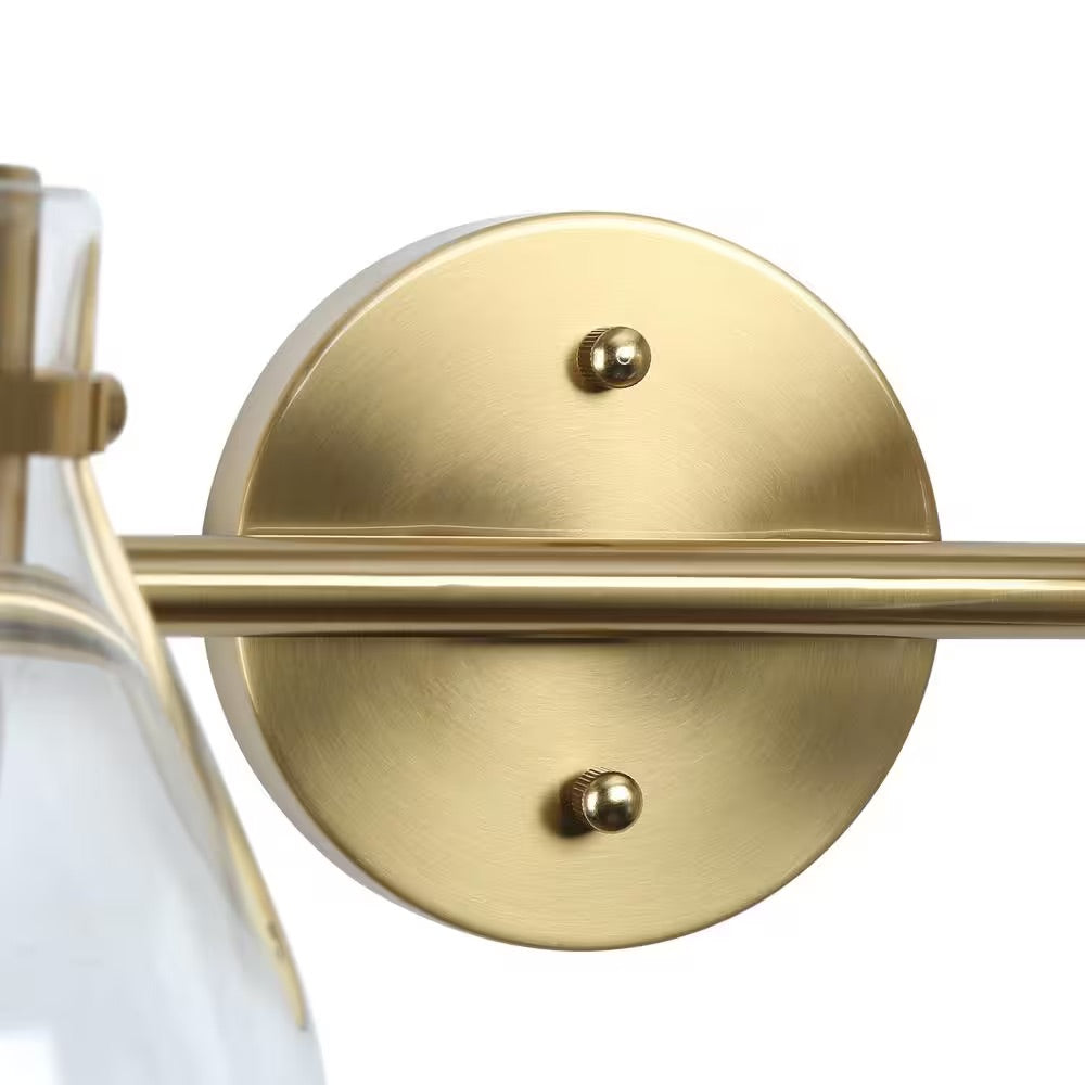 Uolfin Modern Teardrop Bedroom Wall Sconce 2-Light Electroplated Brass Bell Bathroom Vanity Light with Clear Glass Shades