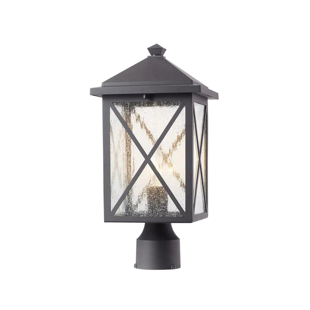 Home Decorators Collection Wythe 1-Light Black Outdoor Post Top Light with Seeded Glass
