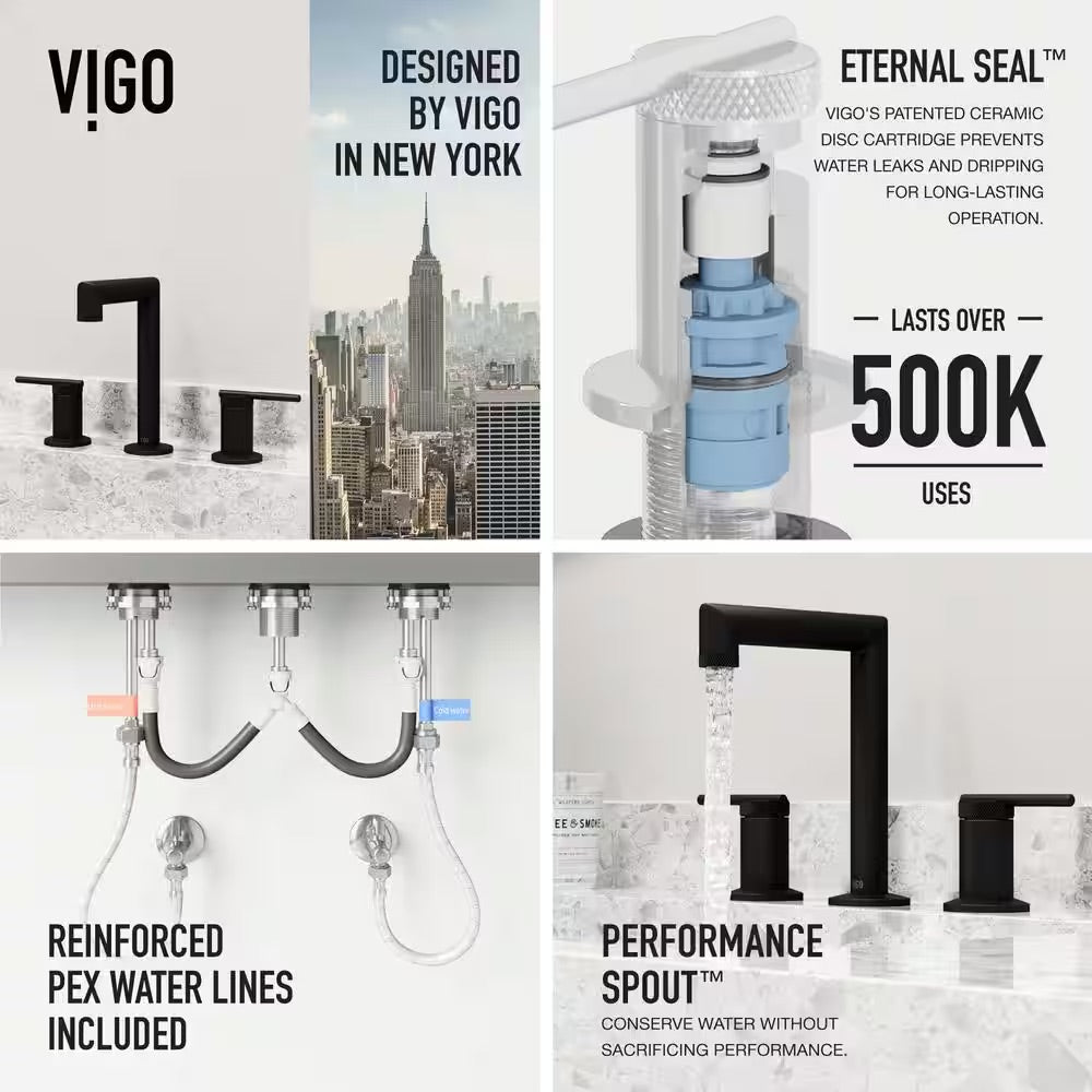 VIGO Sterling Two Handle Three-Hole Widespread Bathroom Faucet in Matte Black