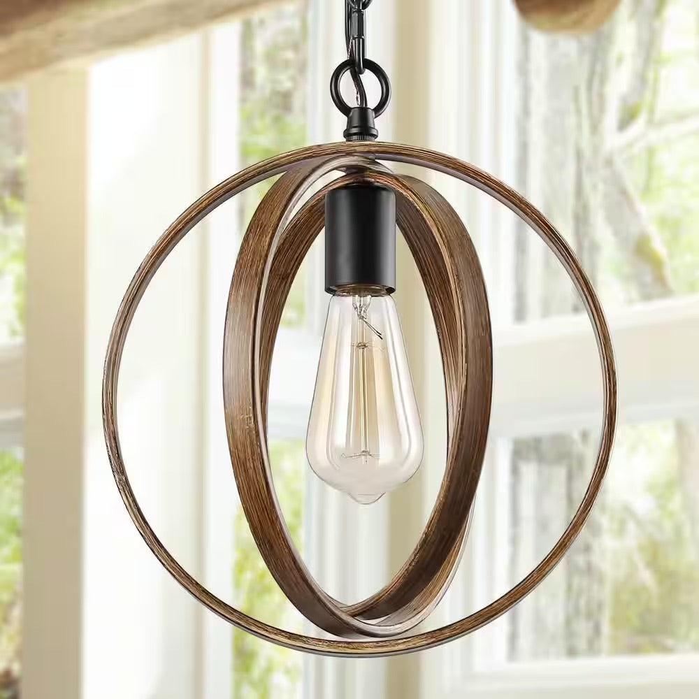 LNC 1-Light Black Modern Farmhouse Pendant Light with Faux Wood Accents Black Chandeliers for Dining Room