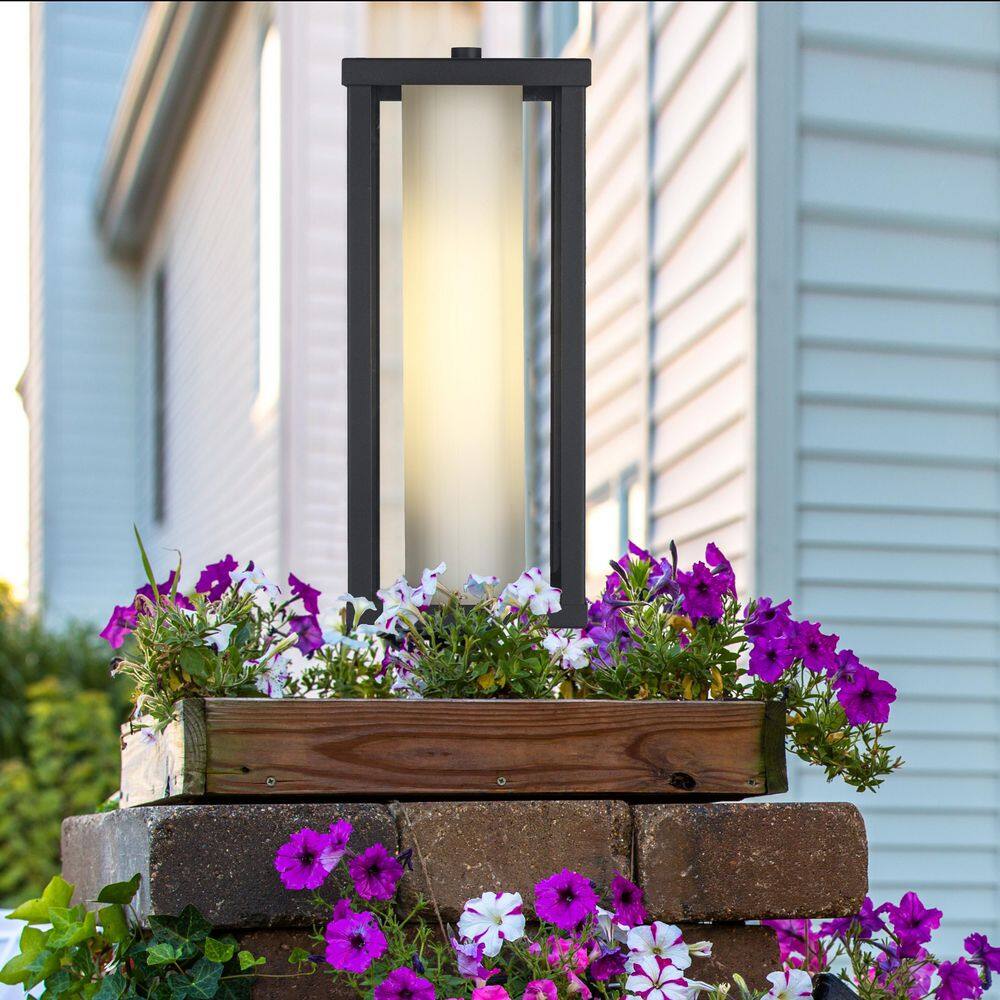 Bel Air Lighting Adler 1-Light Black Metal Hardwired Outdoor Weather Resistant Post Light with No Bulbs Included