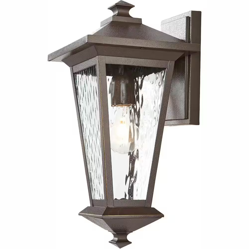 Home Decorators Collection 1-Light Oil Rubbed Bronze with Gold Highlights Outdoor 6.5 in. Wall Lantern Sconce with Clear Water Glass