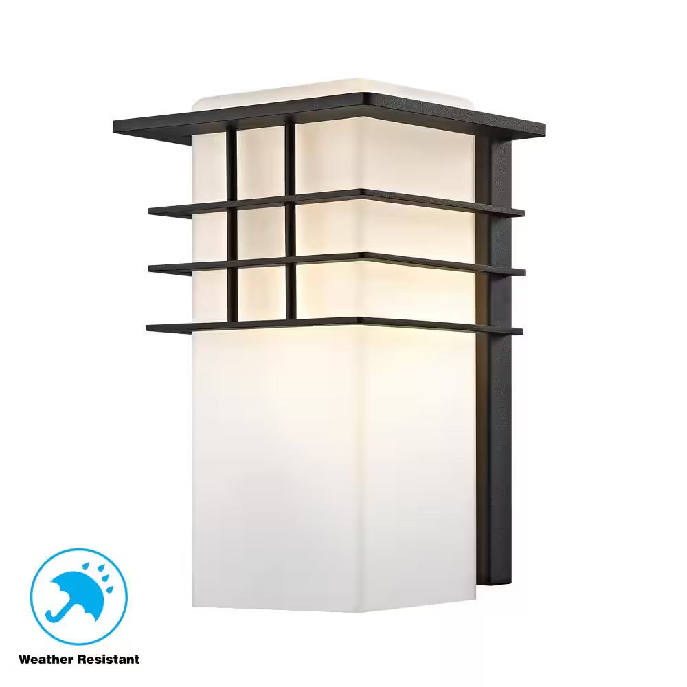 Home Decorators Collection 1-Light Forged Iron Outdoor Wall Lantern Sconce with Opal Glass