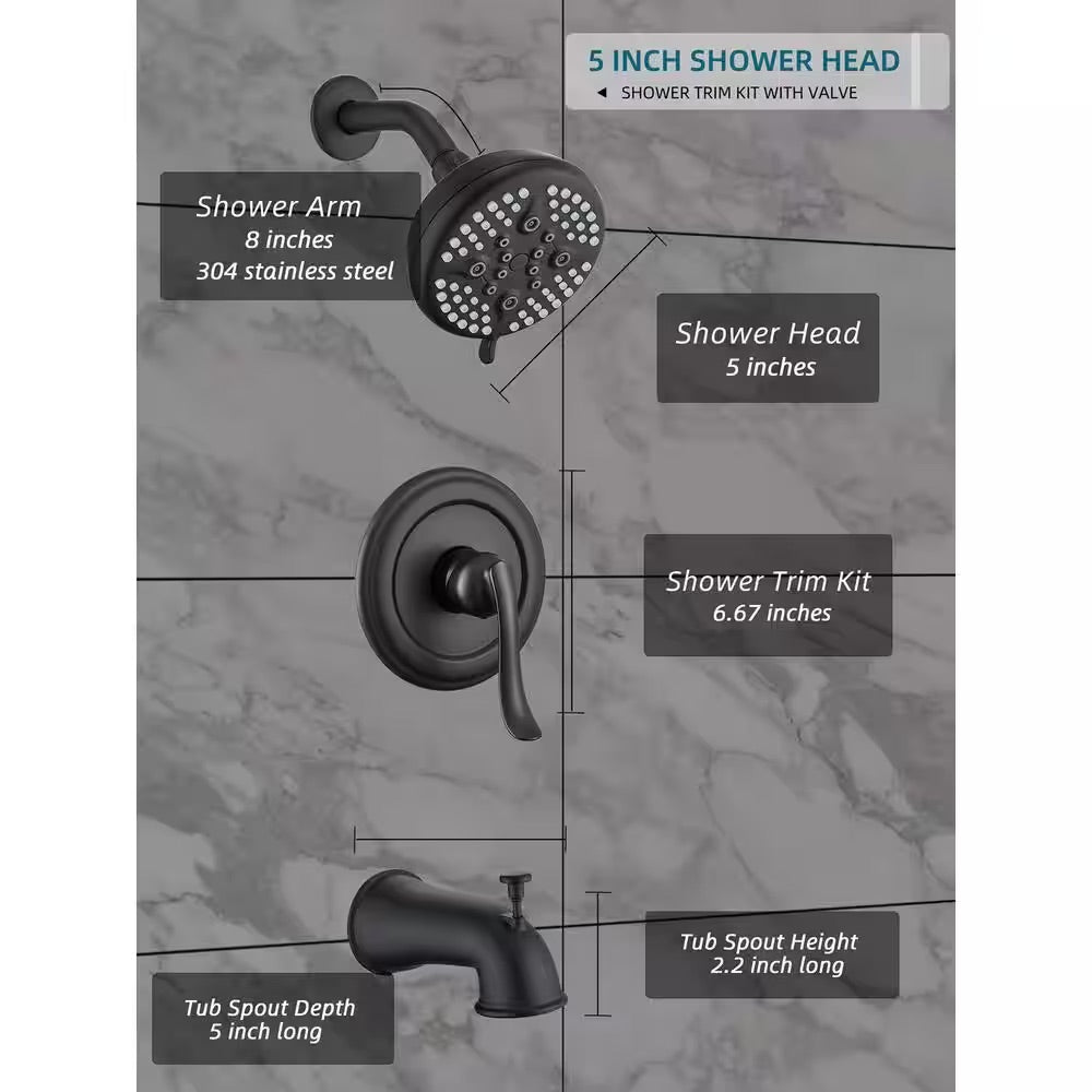 ELLO&ALLO Single-Handle 5-Spray Handheld Tub and Shower Faucet with 5 in. Shower Head Combo in Brushed Nickel (Valve Included)