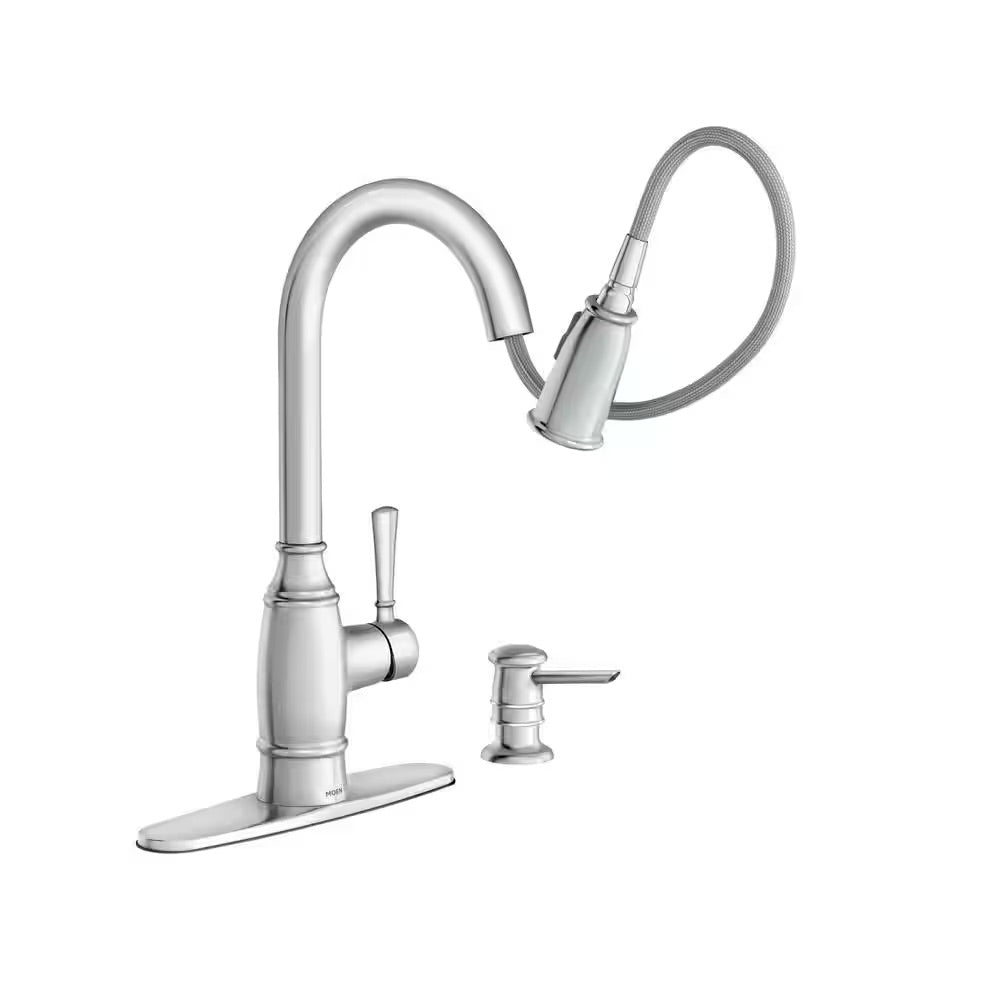 MOEN Noell Single-Handle Pull-Down Sprayer Kitchen Faucet with Reflex, Soap Dispenser and Power Clean in Chrome