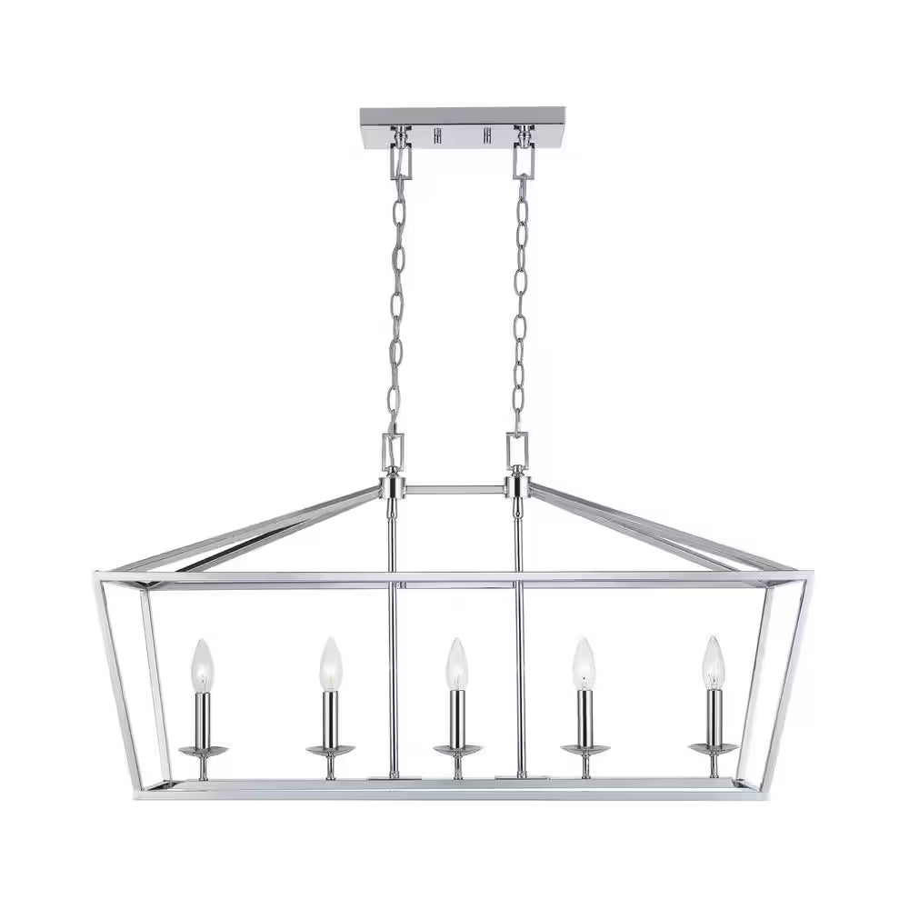 Home Decorators Collection Weyburn 5-Light Polished Chrome Caged Farmhouse Chandelier for Dining Room or Kitchen Island