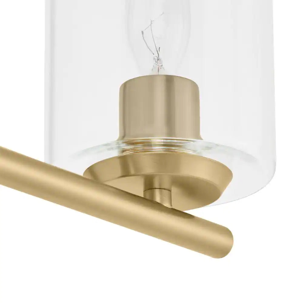 Hampton Bay Champlain 31.5 in. 4-Light Satin Brass Modern Bathroom Vanity Light with Clear Glass Shades