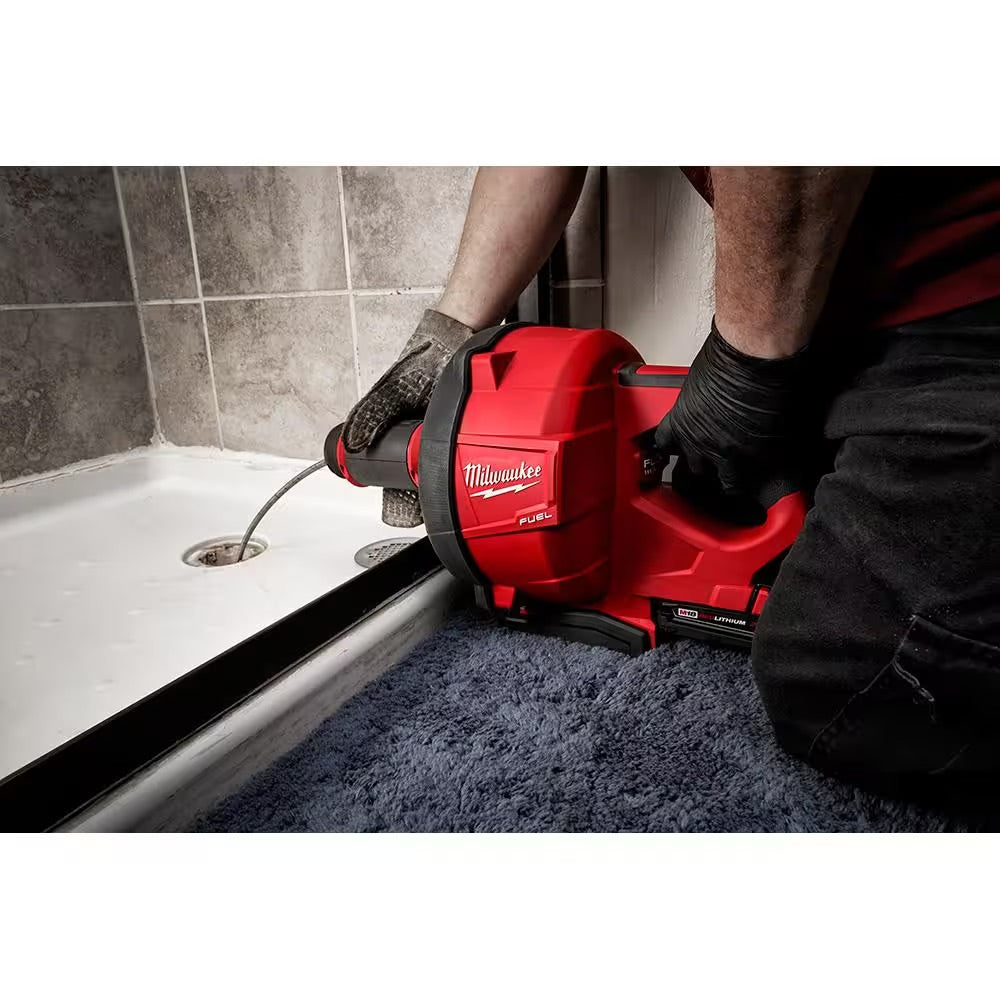 Milwaukee M18 FUEL 18-Volt Lithium-Iron Cordless Plumbing Drain Snake Auger Kit with w/ CABLE DRIVE & 5/16 in. x 35 ft. Cable