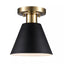 Hampton Bay Finley 8 in. 1-Light Black and Brass Semi-Flush Mount Kitchen Ceiling Light Fixture with Metal Shade