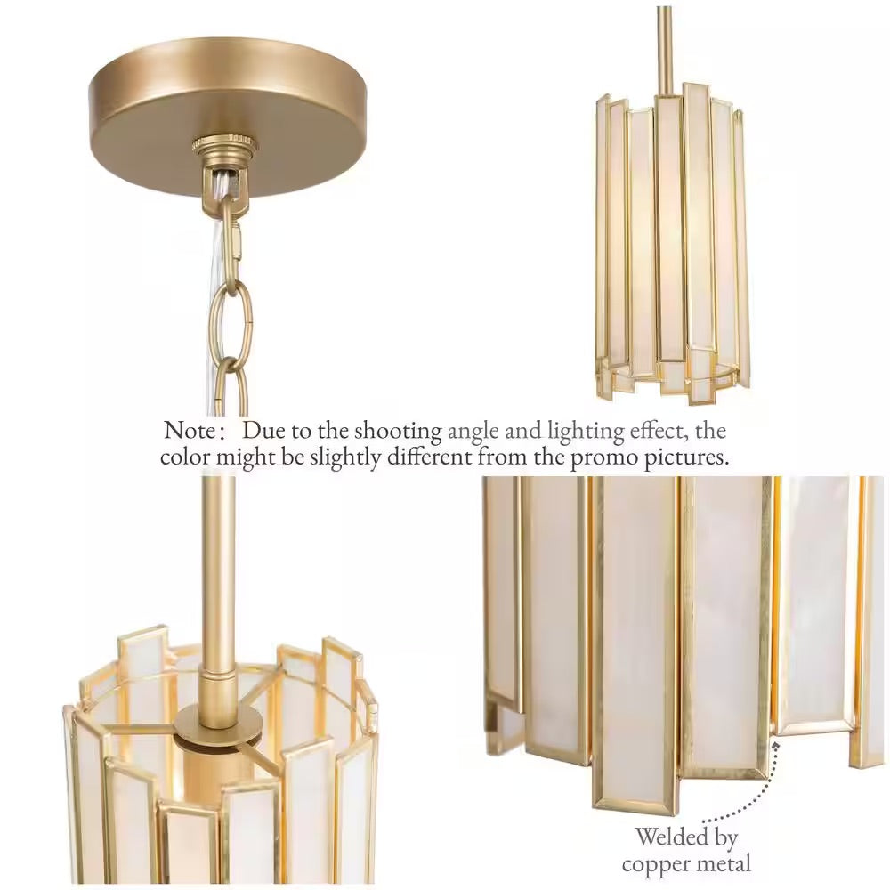 LNC Modern Gold 1-Light Drum Pendant Light with Tiffany Glass Shade Cylinder Geometric Island Foyer Hanging Light