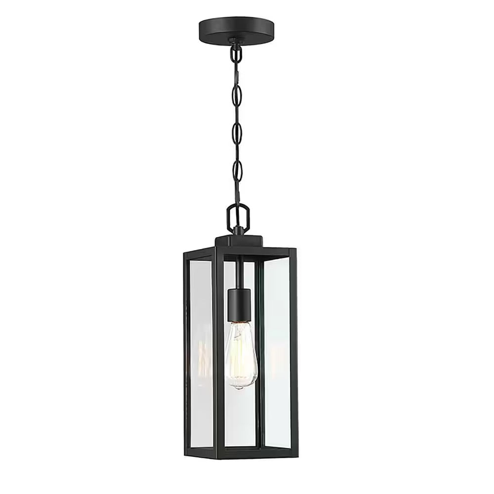 Hukoro 17 in. H 1-Light Matte Black Outdoor Hanging Lantern Pendant