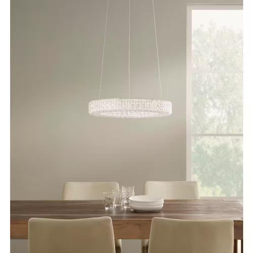 Home Decorators Collection Wesley Park 100-Watt Integrated LED Chrome Pendant Hanging Light with Clear Round Acrylic Ring Shade