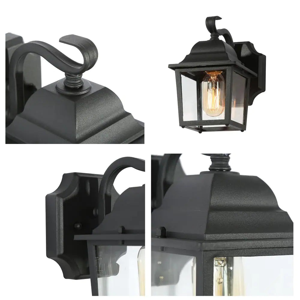 Uolfin Farmhouse Cage Outdoor Wall Lights 1-Light Black Lantern Modern Outdoor Wall Lighting with Clear Glass Shade (2-Pack)