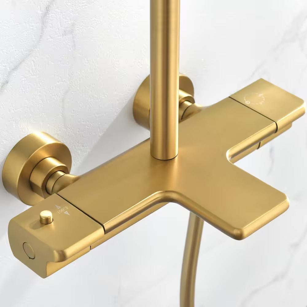 Toject Dinar 3-Spray Patterns with 1.8 GPM 9.8 in. Wall Mount Dual Shower Heads with Handheld Shower in Brushed Gold