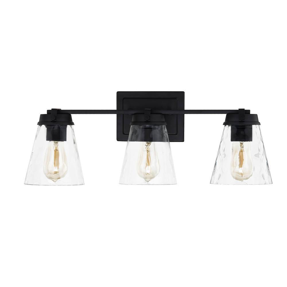 DSI LIGHTING 3-Light Matte Black Vanity Light with Water Glass Shade