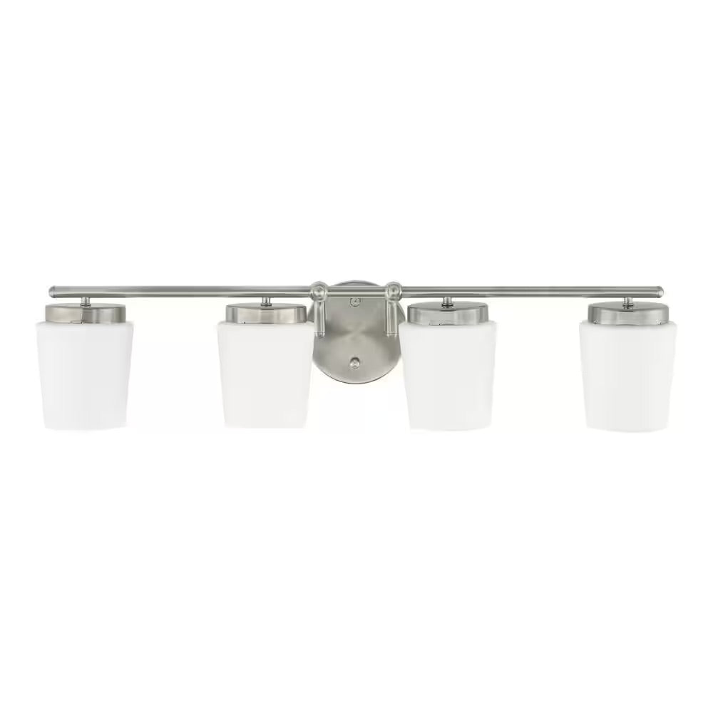 Hampton Bay Jackson Park 28 in. 4-Light Brushed Nickel Integrated LED Bathroom Vanity Light Bar with Frosted Glass