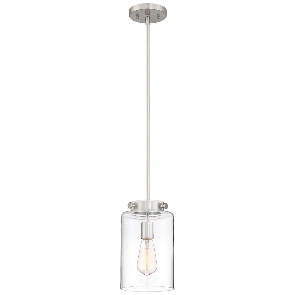 Hampton Bay Mullins 6.75 in. 1-Light Brushed Nickel Mini Pendant with Clear Glass Shade