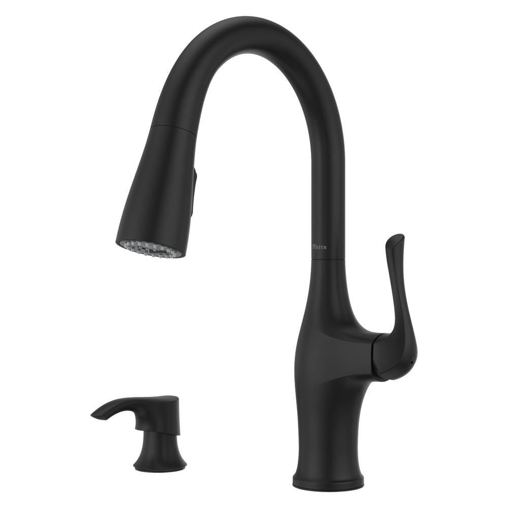 Pfister Wray Single-Handle Pull-Down Sprayer Kitchen Faucet with Solo Tilt Soap Dispenser in Matte Black