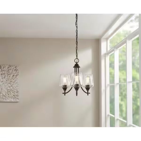 Hampton Bay Castleford 3-Light Satin Bronze Chandelier with Clear Glass Shades