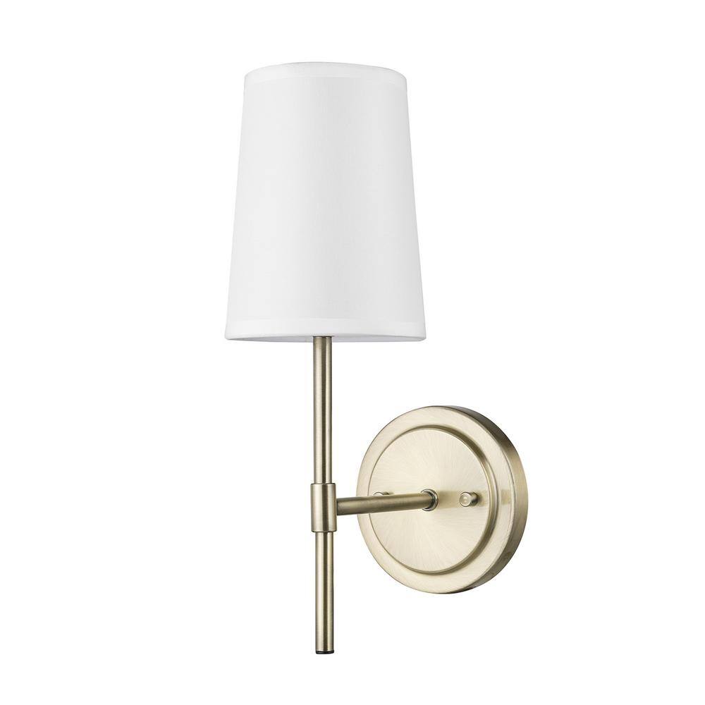 Globe Electric Clarissa 1-Light Matte Brass Wall Sconce with White Fabric Shade