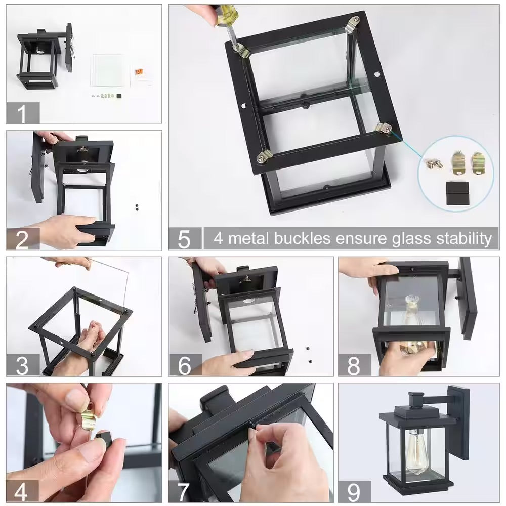 LNC Square 1-Light Black Outdoor Wall Lantern Sconce with Clear Glass Shade, Modern Exterior Wall Light for Patio Garden