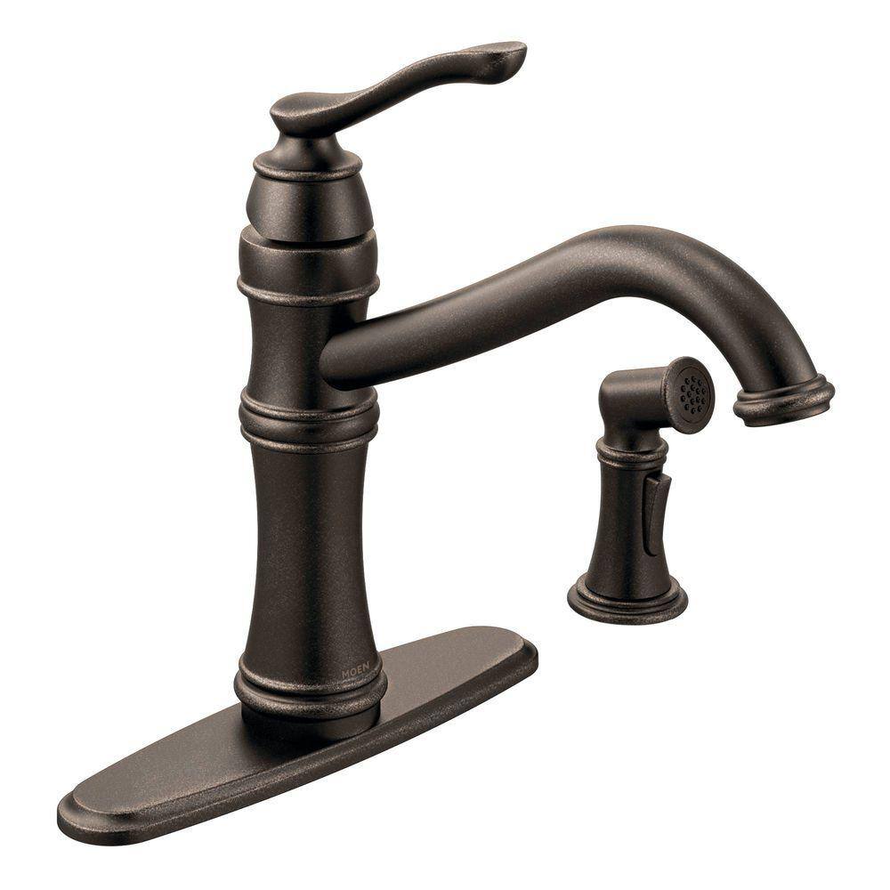 MOEN Belfield Single-Handle Standard Kitchen Faucet with Side Sprayer in Oil Rubbed Bronze