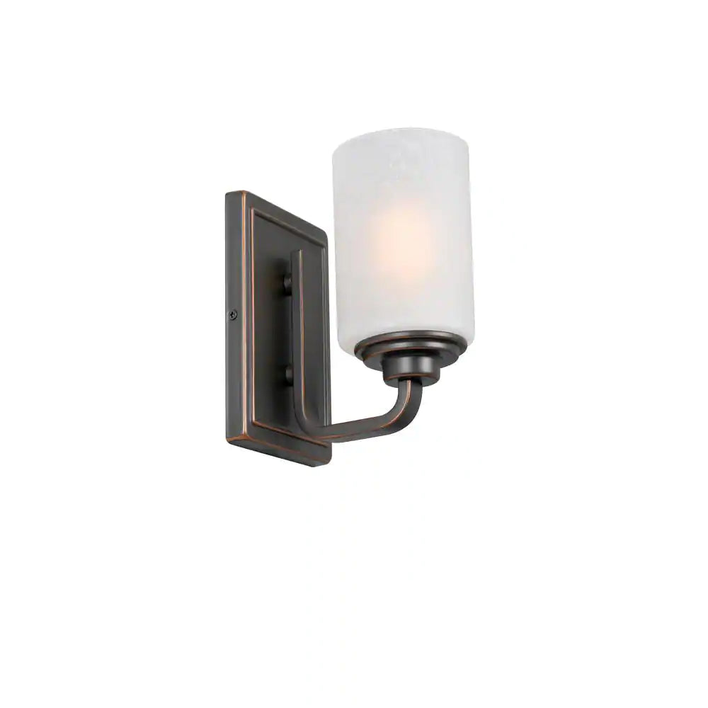 Hampton Bay Hartford Lake 7.28 in. 1-Light Oil Rubbed Bronze Indoor Wall Sconce with Linen Glass Shade, Rustic Farmhouse Wall Light